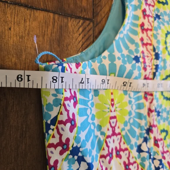 London Style Colorful Geometric Print Dress Size 12 Sleeveless Midi Summer Dress - Picture 10 of 11